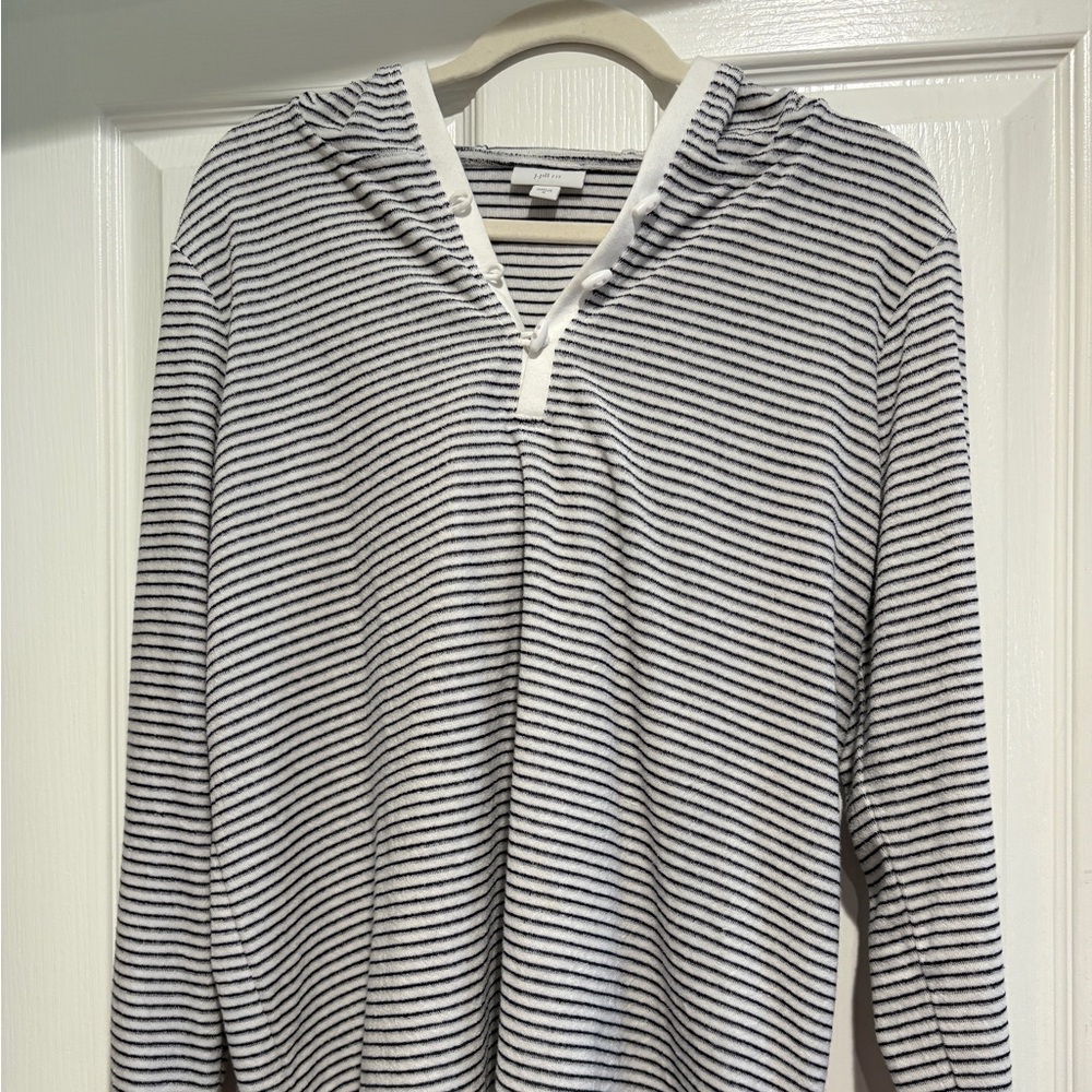 J. Jill Navy Blue and White Striped Hoodie Sweatshirt